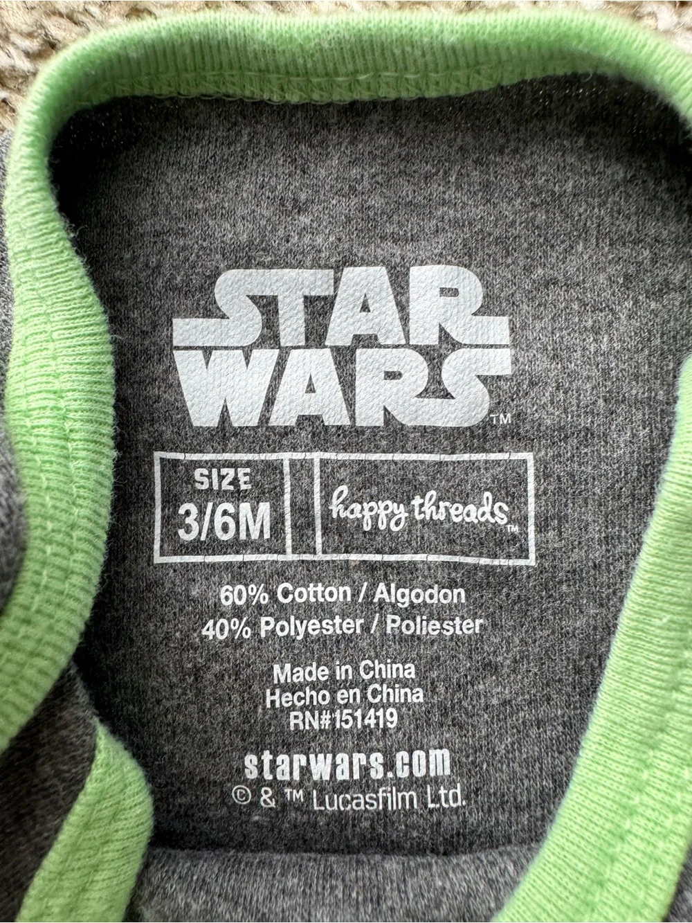 Star Wars Grogu “Snack Time!” 3PC Outfit Set 3-6M Baby Yoda Gray Green